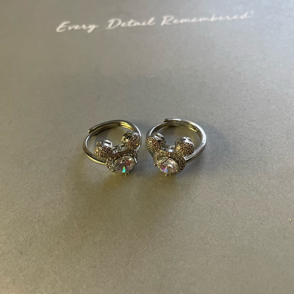 Mickey Mouse Head Silver Gemstone Rings With Polished Finish